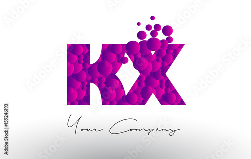 KX K X Dots Letter Logo with Purple Bubbles Texture.