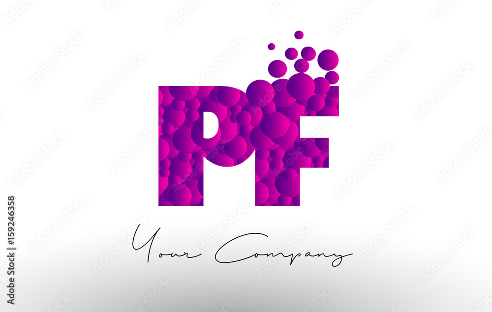 PF P F Dots Letter Logo with Purple Bubbles Texture.