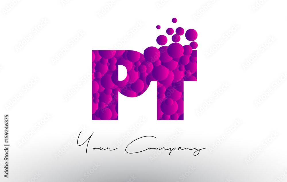 PT P T Dots Letter Logo with Purple Bubbles Texture.