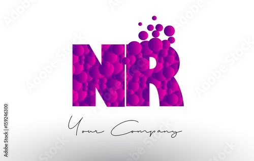 NR N R Dots Letter Logo with Purple Bubbles Texture.