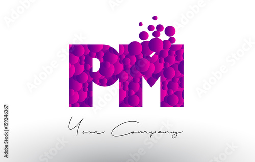 PM P L Dots Letter Logo with Purple Bubbles Texture.