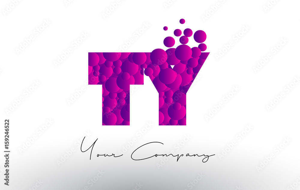 TY T Y Dots Letter Logo with Purple Bubbles Texture.