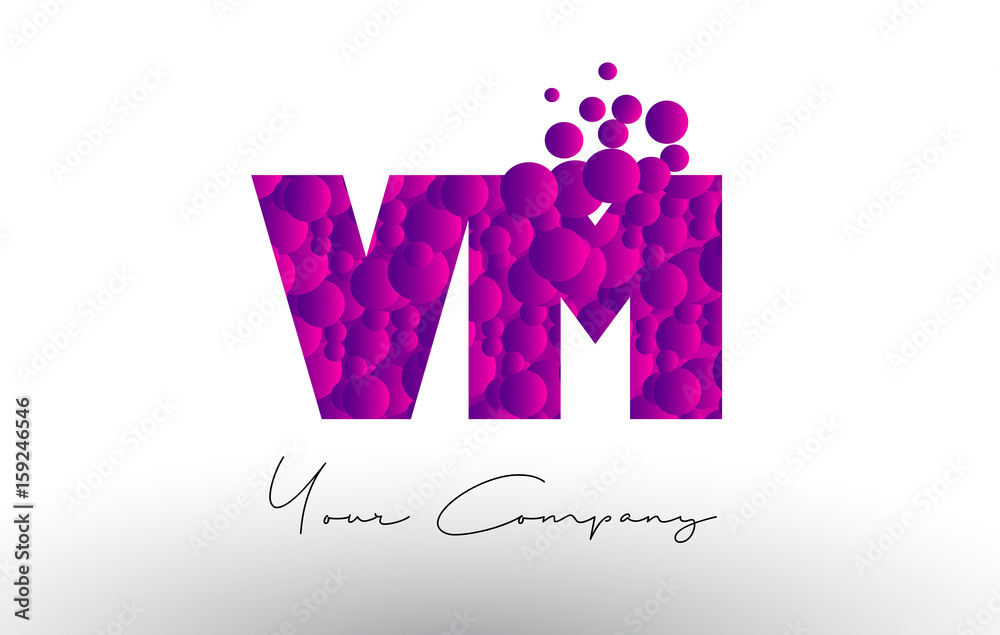 VM V M Dots Letter Logo with Purple Bubbles Texture. VM V M Dots Letter Logo with Purple Bubbles Texture.