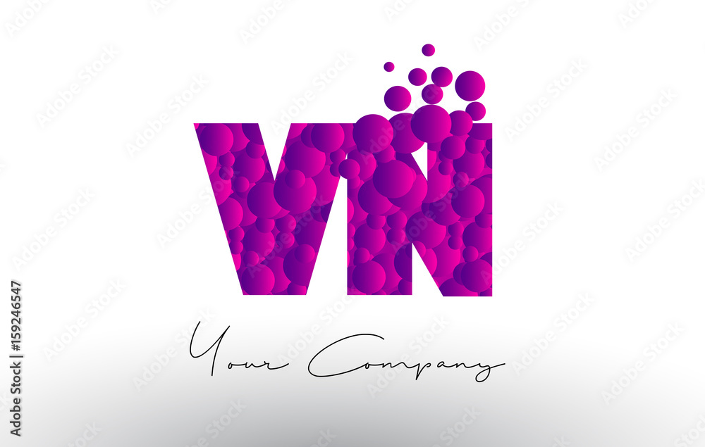 VN V N Dots Letter Logo with Purple Bubbles Texture. VN V N Dots Letter Logo with Purple Bubbles Texture.