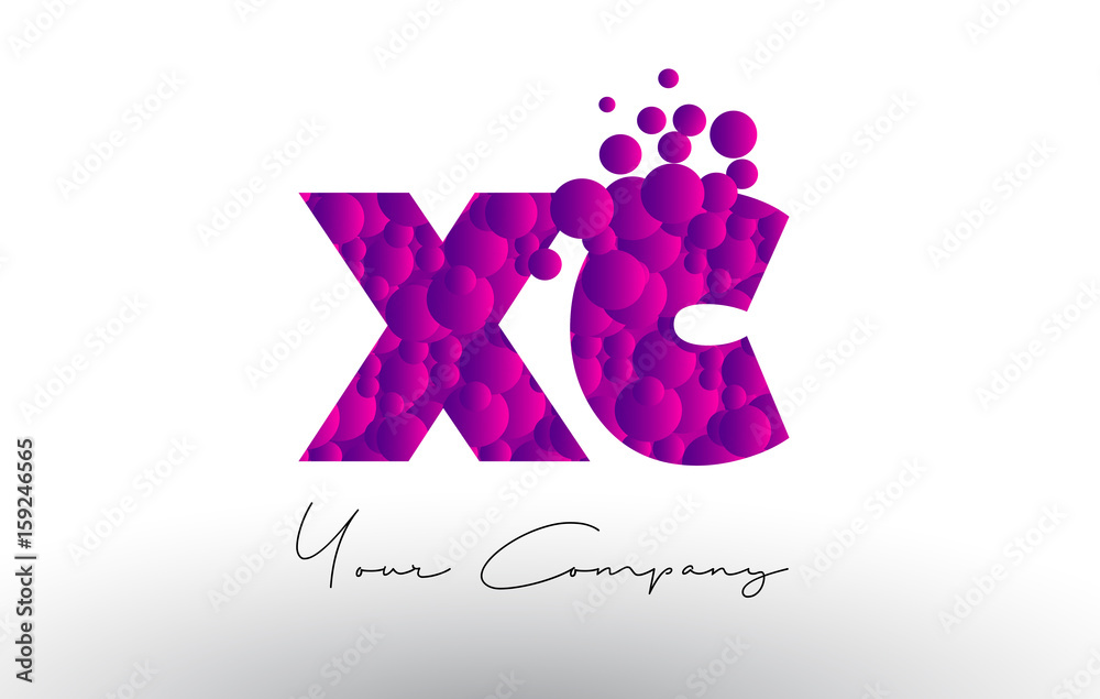 XC X C Dots Letter Logo with Purple Bubbles Texture. XC X C Dots Letter Logo with Purple Bubbles Texture.