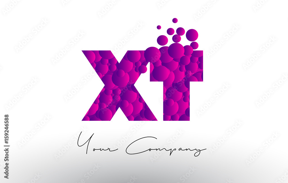 Fototapeta premium XT X T Dots Letter Logo with Purple Bubbles Texture.