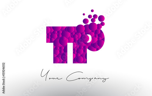TP T P Dots Letter Logo with Purple Bubbles Texture.