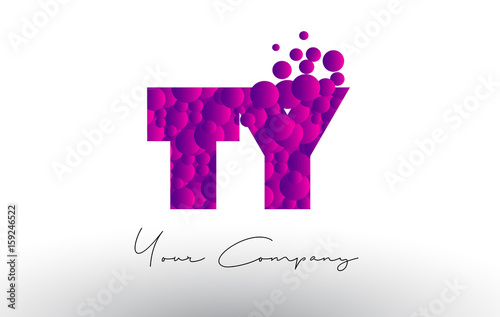 TY T Y Dots Letter Logo with Purple Bubbles Texture.