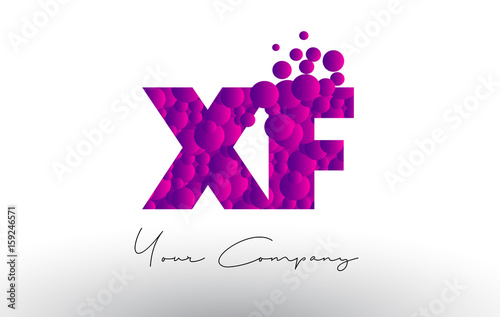 XF X F Dots Letter Logo with Purple Bubbles Texture.