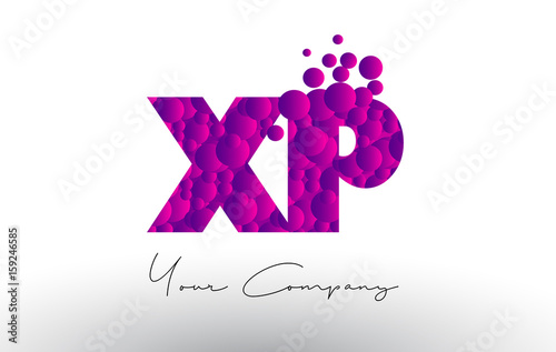 XP X P Dots Letter Logo with Purple Bubbles Texture.