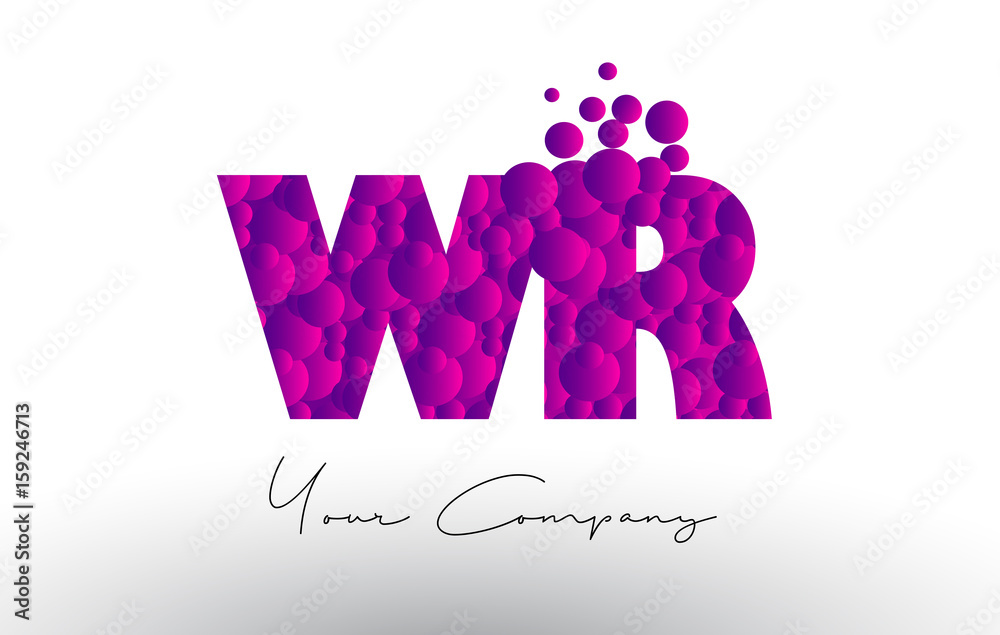 WR W R Dots Letter Logo with Purple Bubbles Texture. WR W R Dots Letter Logo with Purple Bubbles Texture.