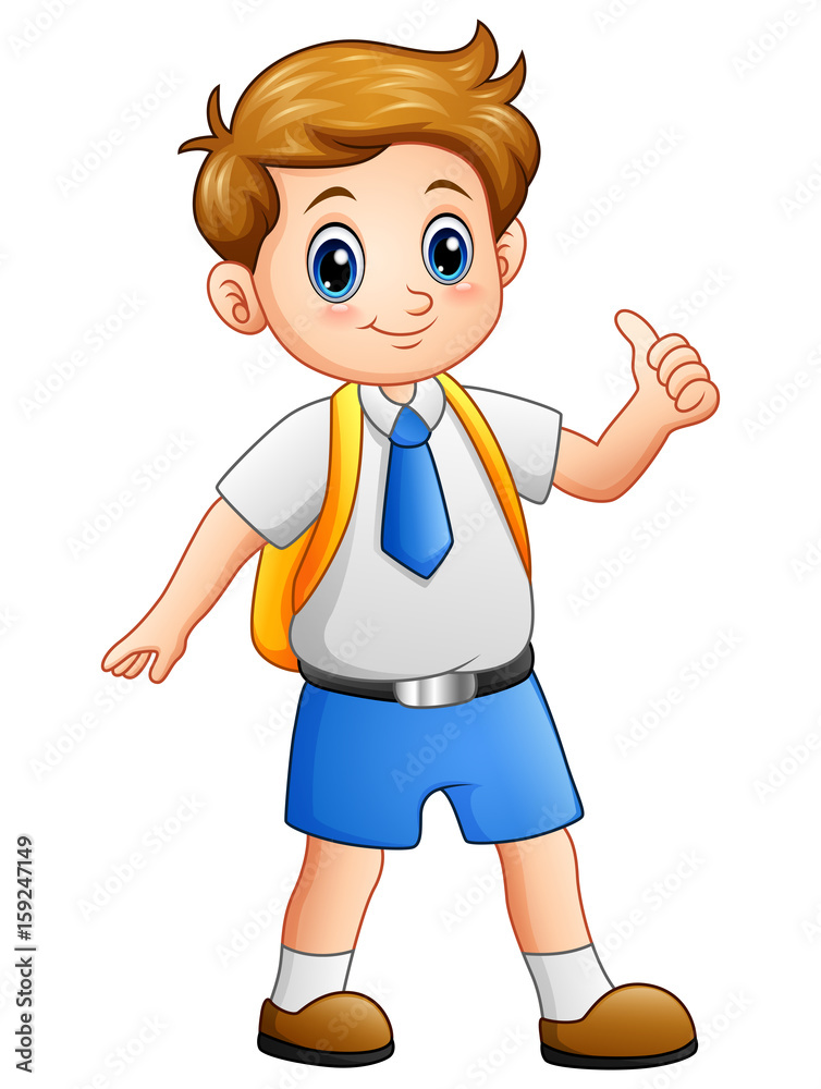Cute boy in a school uniform giving thumbs up