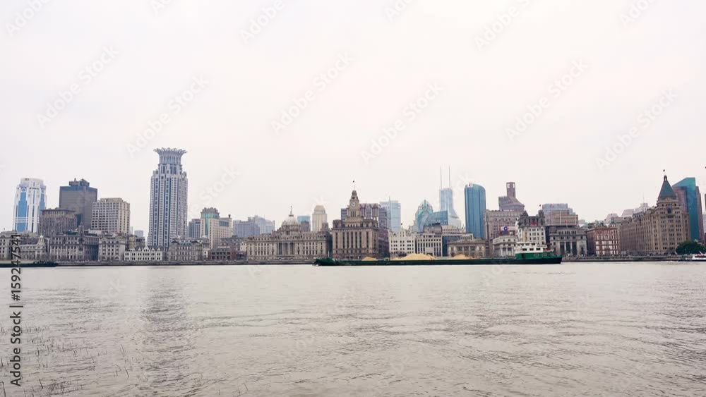 River Boats on the Huangpu River and as Background the Skyline of the Northern Part of Puxi River Boats on the Huangpu River and as Background the Skyline of the Northern Part of Puxi