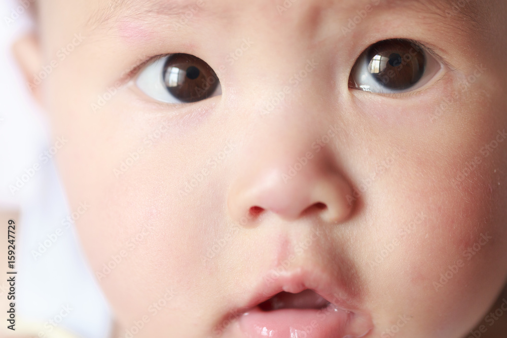 A baby's facial features; a curious expression A baby's facial features; a curious expression
