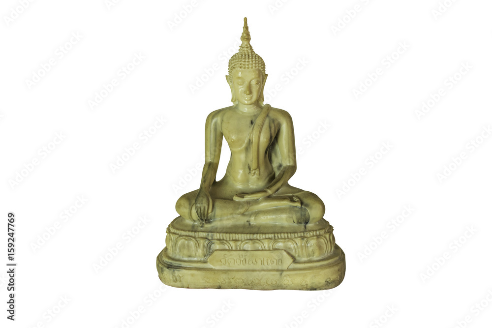 Buddha statue made of white marble on isolated white background.