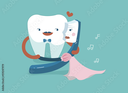 Gentleman tooth is dancing with lady toothbrush ,teeth and tooth concept of dental