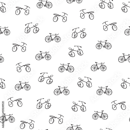 Bicycles seamless pattern. Wallpapers with bikes on a white background. Stylish background with bicycles