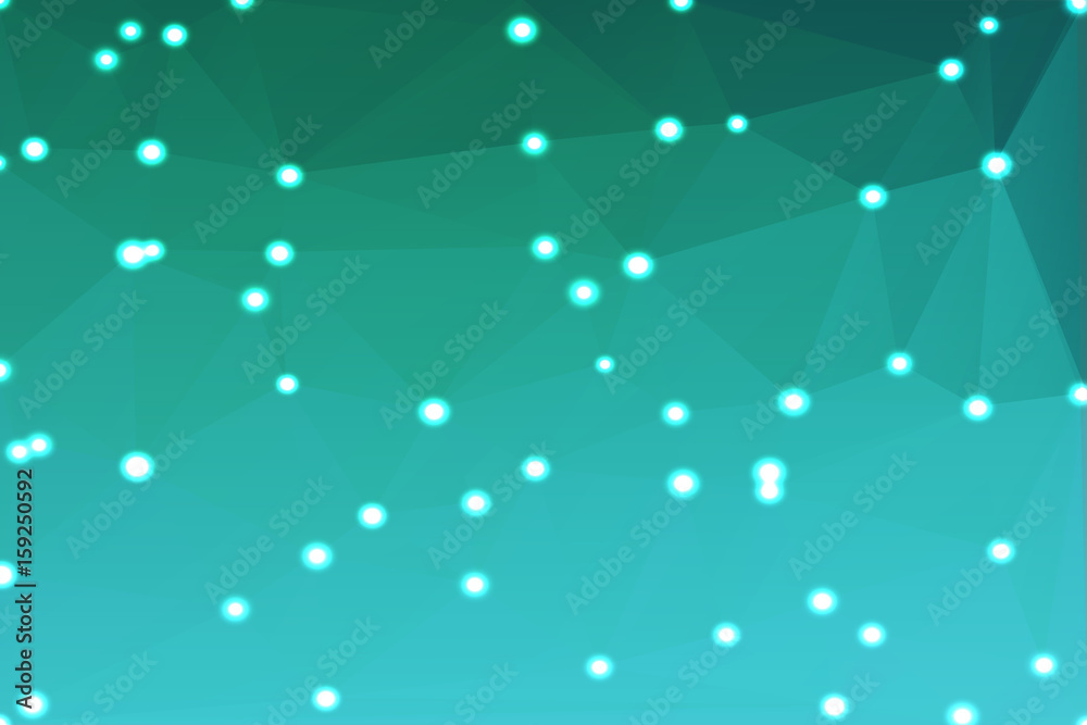 Fototapeta premium Turquoise shades geometric background with lights