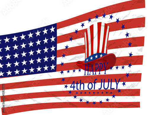 Independence Day. American symbols on the background of a stylized flag. illustration