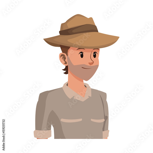 explorer man costume party in spotlight background with bright