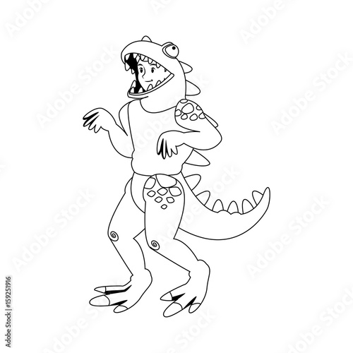 boy teenager in a suit dinosaur halloween vector illustration
