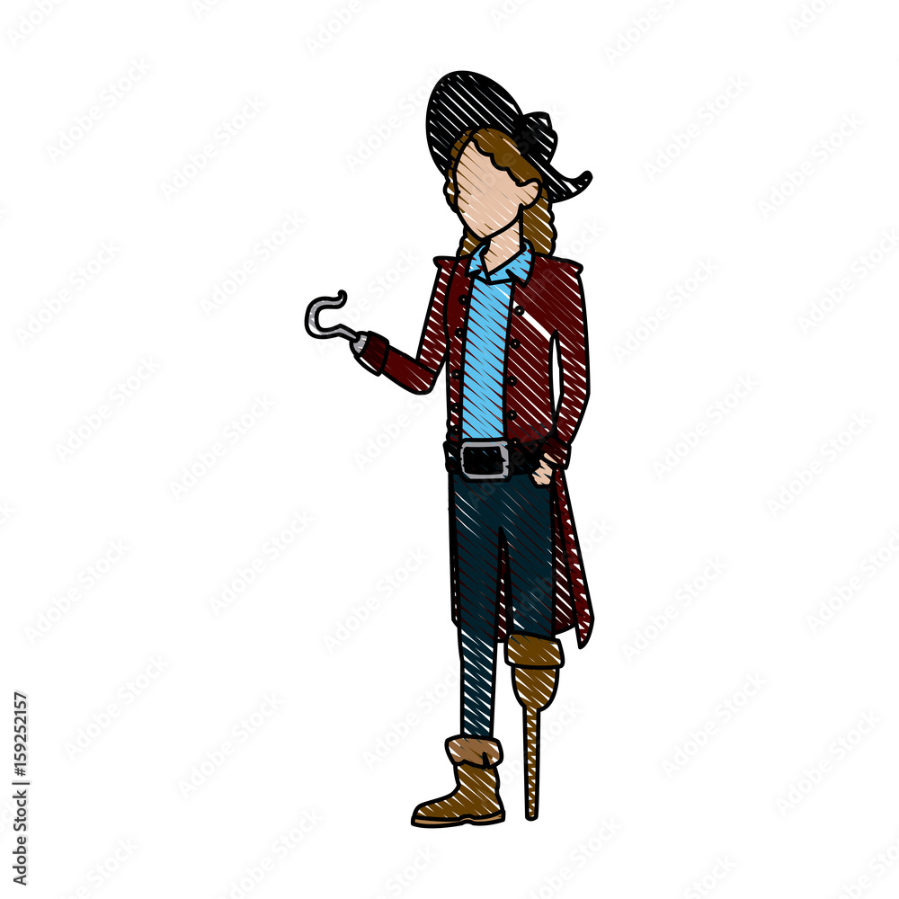 Naklejka premium character man pirate suit hat costume halloween vector illustration
