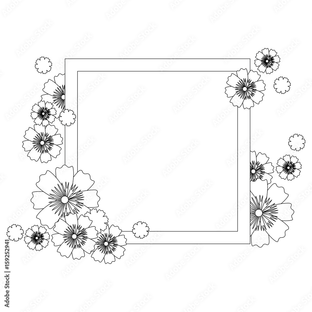 Fototapeta premium decorative frame with beautiful flowers icon over white background vector illustration