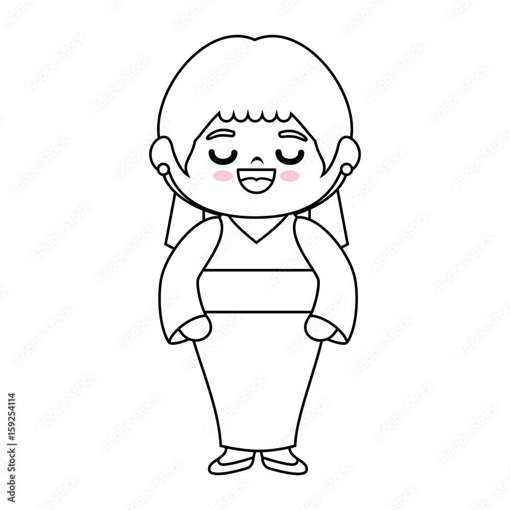 kawaii japanese girl wearing a kimono icon over white background vector illustration kawaii japanese girl wearing a kimono icon over white background vector illustration