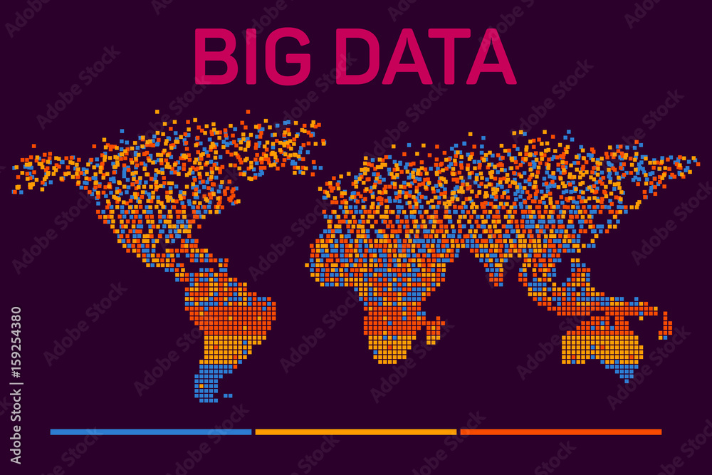 Big data visualization with worldmap mosaic template silhouette ...