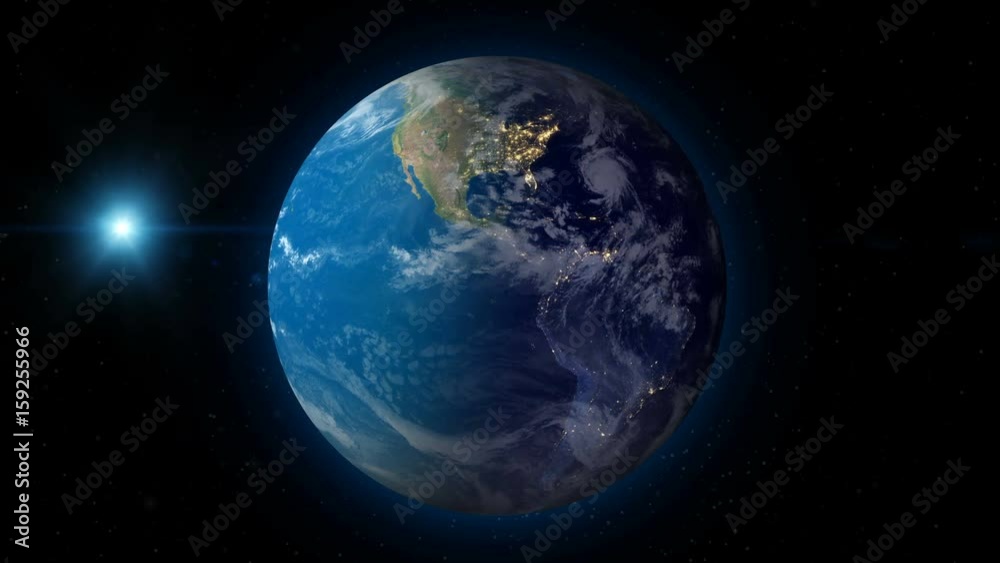 Realistic Earth Rotating on space (Loop). Texture map courtesy of NASA. Realistic Earth Rotating on space (Loop). Texture map courtesy of NASA.