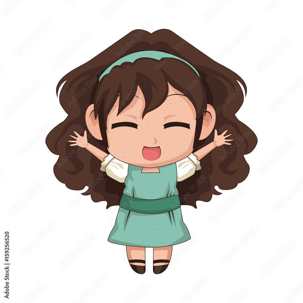 cute anime chibi little girl cartoon style vector illustration Stock Vector  | Adobe Stock