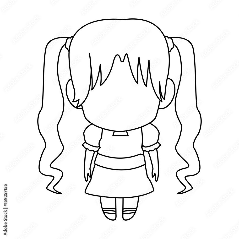 manga anime girl chibi character contour vector illustration
