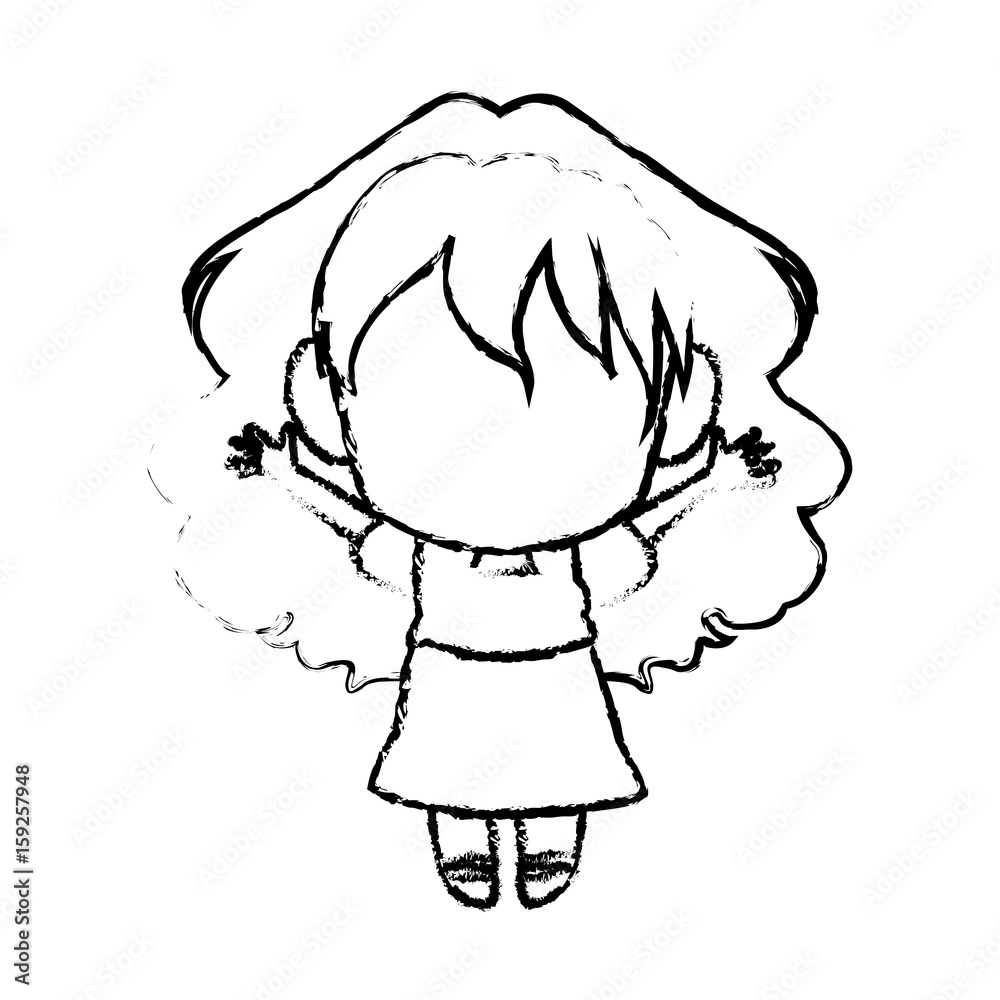 Fototapeta premium manga anime girl chibi character contour vector illustration