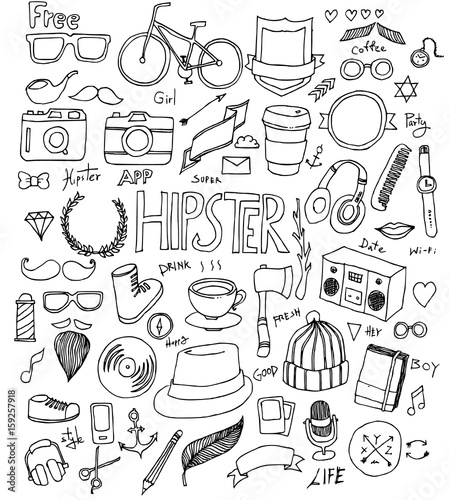 Hipster Doodle line vector set eps10