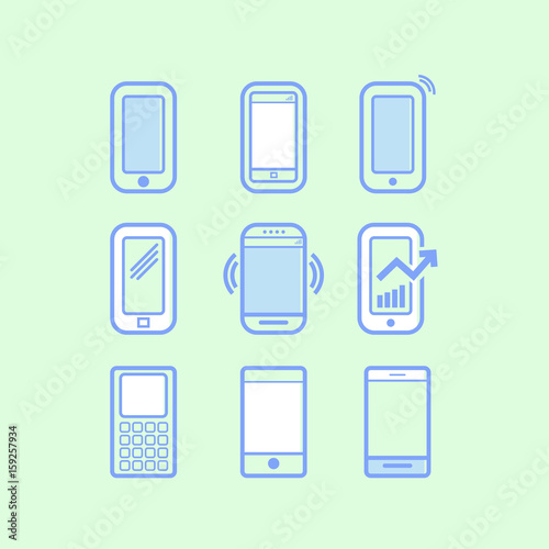 Mobile icons vector set collection blue and white on green background