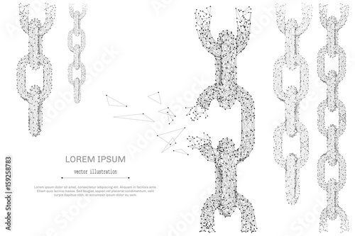 Abstract mash line and point Breaks the chain on white background with an inscription. Freedom concept starry sky or space, consisting of stars and the universe. Vector business illustration