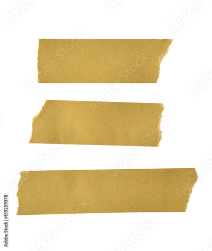 various adhesive tape pieces on white background