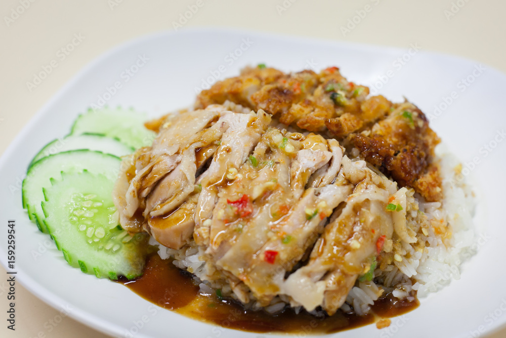 fried chicken and steam chicken with rice fried chicken and steam chicken with rice