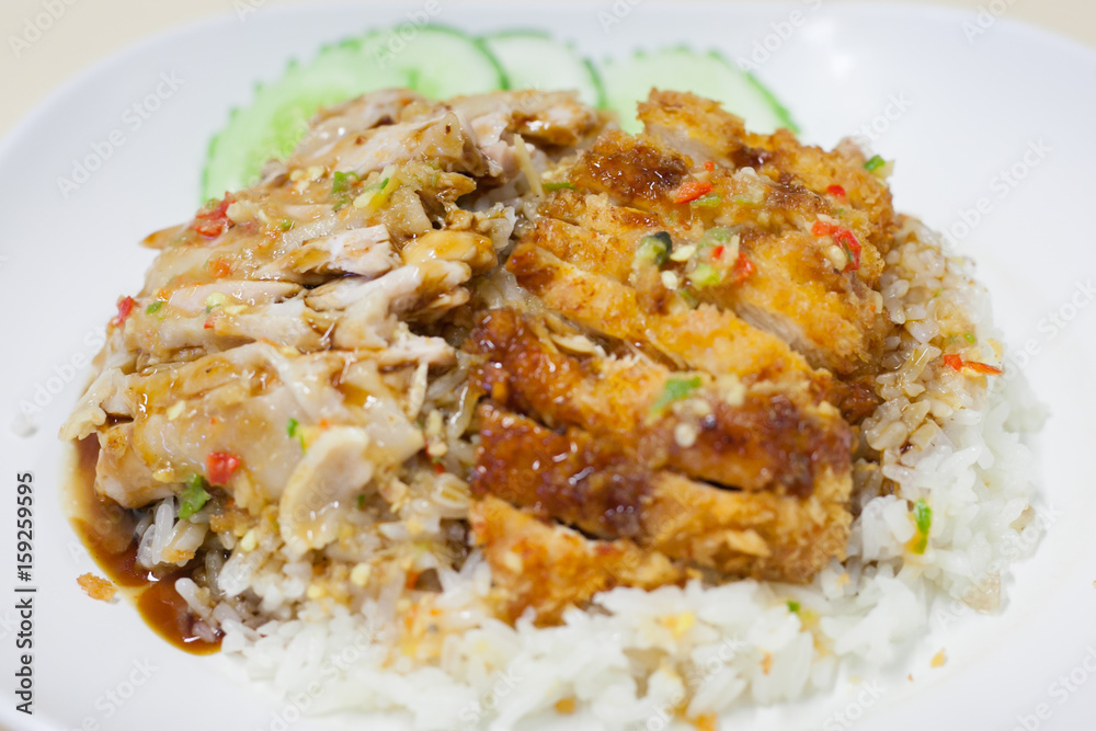 fried chicken and steam chicken with rice fried chicken and steam chicken with rice