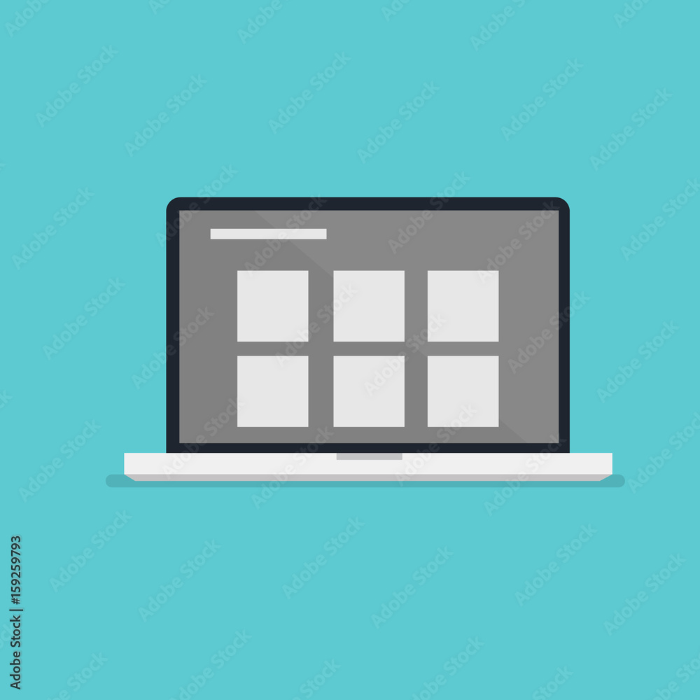 Flat laptop design with layout information on screen vector and isolated background Flat laptop design with layout information on screen vector and isolated background