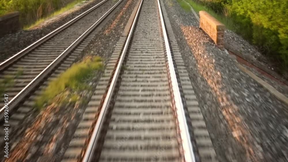 Railroad tracks while the train travels fast. Railroad tracks while the train travels fast.