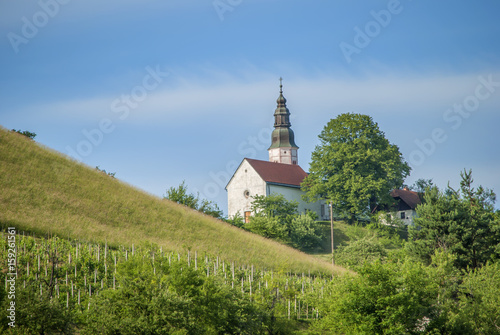 small church on top of a hill. long shoot