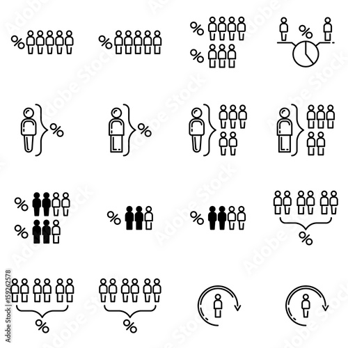 Set of human infographics outline vector icon.