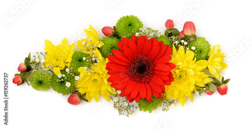 Fototapeta Naklejka Na Ścianę i Meble -  Yellow, red and green flowers arrangement
