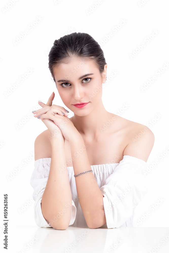 Beautiful woman is happy On a white background Beautiful woman is happy On a white background