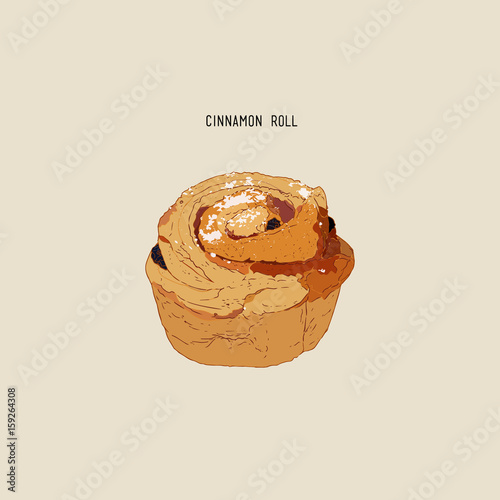 Traditional homemade cinnamon rolls , sketch vector. photo