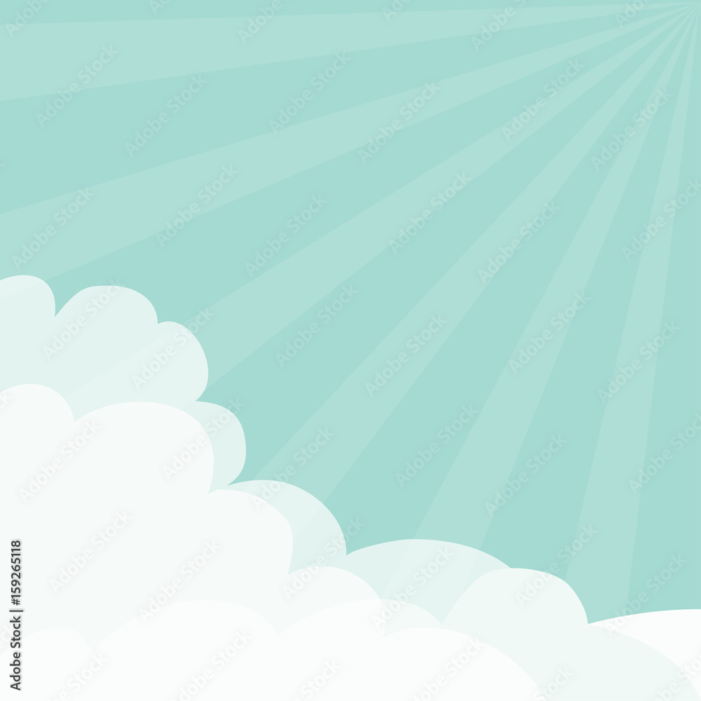 Blue sky. Sun light rays burst. Sunshine Fluffy Cloud in corners frame template. Cloudshape. Cloudy weather. Flat design. Background. Isolated Blue sky. Sun light rays burst. Sunshine Fluffy Cloud in corners frame template. Cloudshape. Cloudy weather. Flat design. Background. Isolated