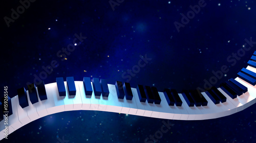 3d rendering picture of piano keyboard against dark sky.