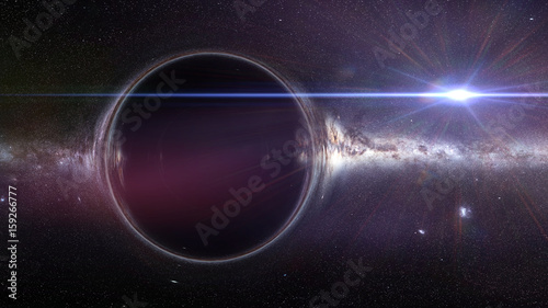 Vászonkép black hole with gravitational lens effect and the Milky Way galaxy