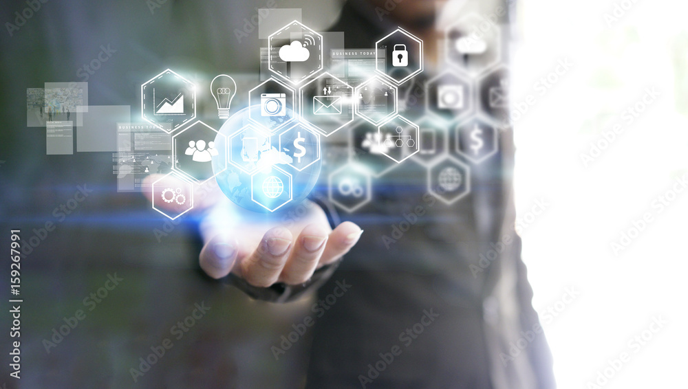 Global technology with social icons. Social media concept Global technology with social icons. Social media concept